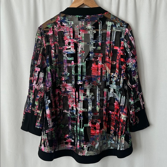 Joseph Ribkoff Black Colorful Abstract Pattern Long Sleeve Jacket Coat **Sz 10** - Picture 2 of 6